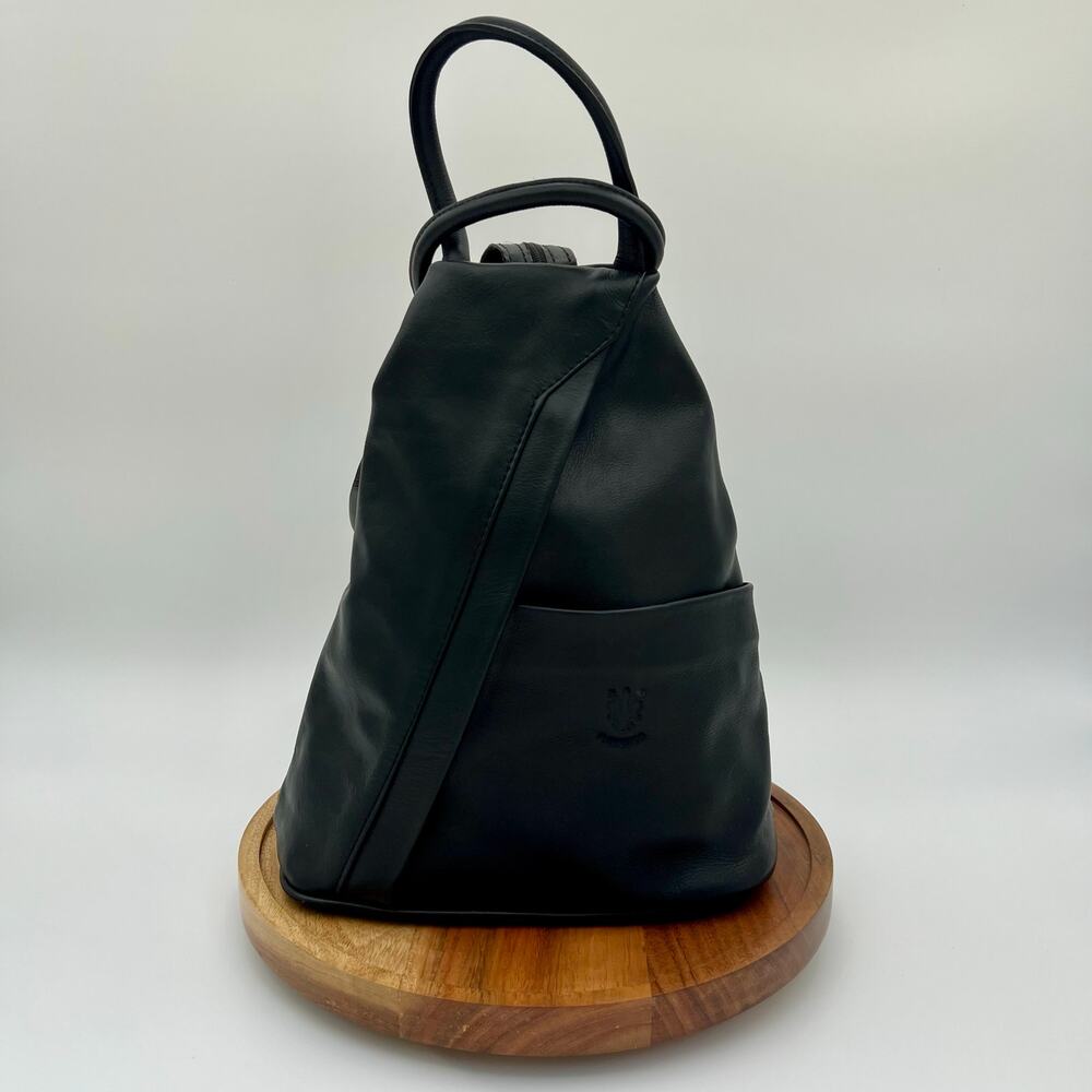 Florence Vanna Italian Leather Backpack Black Convertible Sling Crossbody Bag